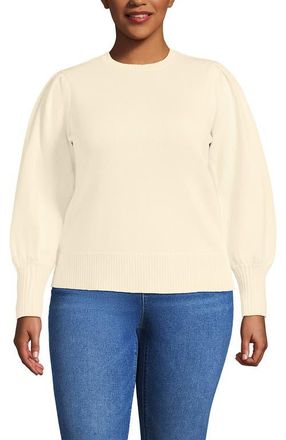 Lands End Drifter Puff Sleeve Crew Neck Sweater in Ivory Latte at Nordstrom, Size 1X
