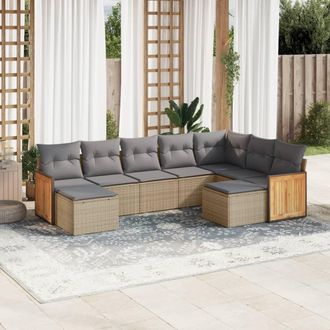 vidaXL Set De Sof&aacute;s De Jard&iacute;n 9 Pzas Con Cojines Rat&aacute;n Sint&eacute;tico Beige Vidaxl