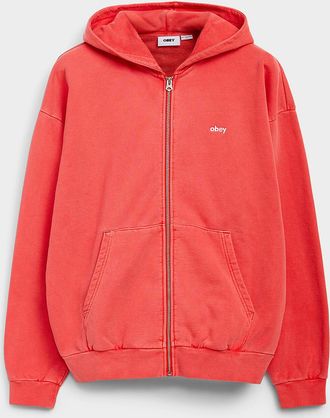 Obey Mens Lowercase logo faded zip-up hoodie