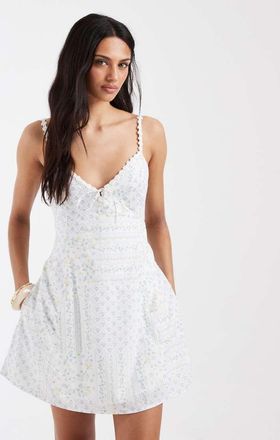 Hollister Vestito corto bianco a fiorellini con scollo a V e bottoni