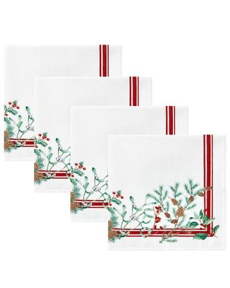 Elrene Set Of 4 Winter Holiday Berry Fabric Napkins