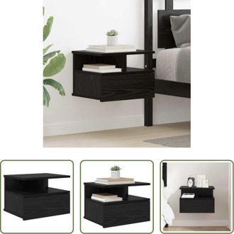 vidaXL Comodino moderno - Comodino flottante con cassetto Rovere Nero 40 x 31 x 28 cm