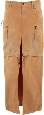 Dsquared2 Utility Distressed Lange Rok - Dames - Midirokken - Beige - XS - Katoen - Rokken