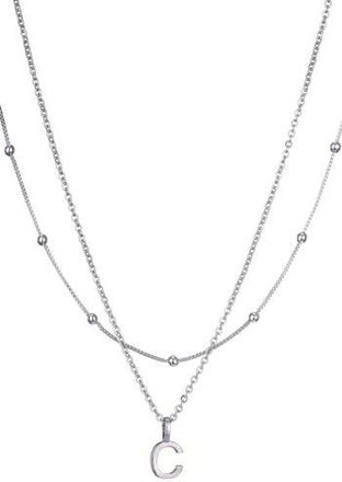Adornia Initial Pendant Layered Chain Necklace in Silver-C at Nordstrom Rack