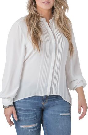 Standards & Practices Trisha Tuxedo Front Chiffon Blouse in White at Nordstrom, Size 1X
