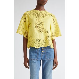 Ulla Johnson Kadene Lace Linen Top in Citrine at Nordstrom Rack, Size 4
