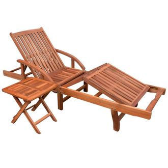 vidaXL Vidaxl - Tumbona Ajustable Con Mesita Madera Maciza De Acacia