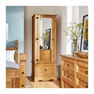 Home Source Industries Home Source - Corona Pine Armoire Wardrobe 1 Door Mirrored 1 Storage Drawer Solid Wood