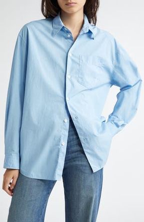 Sporty & Rich Embroidered Logo Cotton Button-Up Shirt in Sky Blue at Nordstrom Rack, Size Large