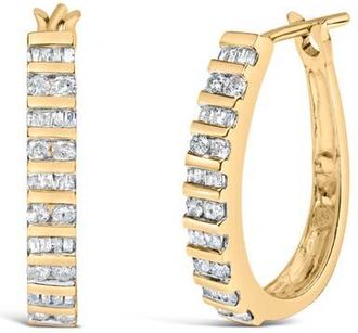 House of Brilliance 10K Gold 1.0 Cttw Alternating Diamond U Hoop Earrings in Yellow at Nordstrom