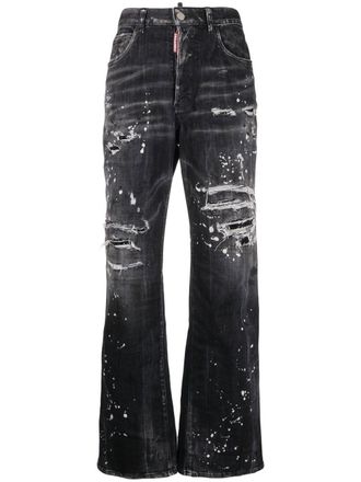 Dsquared2 distressed bootcut jeans - women - Cotton/Cotton/Calf Leather/Polyester/Polyester/Spandex/Elastane - 34 - Black