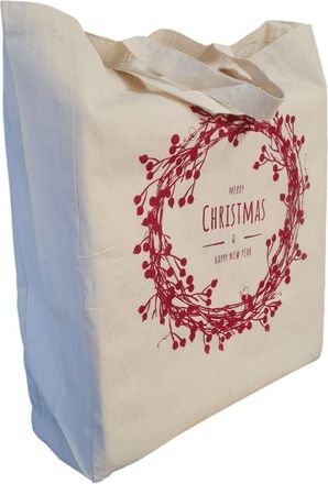 Generic Cotton CHRISTMAS BAGS PACK OF 5 100% Cotton, 38 x 42 x 10 secured short handle with double and cross stitch, Eco Friendly Shoppers, natural cotton tot