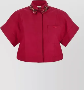 Fendi embellished asymmetric cotton cropped shirt