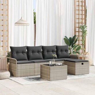 vidaXL Vidaxl - Conjunto De Sof&aacute; De Jard&iacute;n Con Coj&iacute;n 6 Pcs Gris Claro Polirat&aacute;n