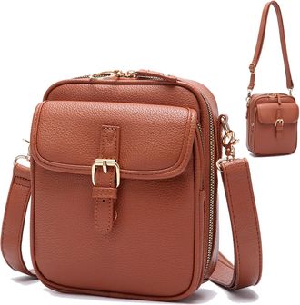 Generic Balconfoster Crossbody Leather Bag, Leather Shoulder Purse, Vintage Anti-Theft Shoulder Purse with 10 Card Slots (Brown, As show)
