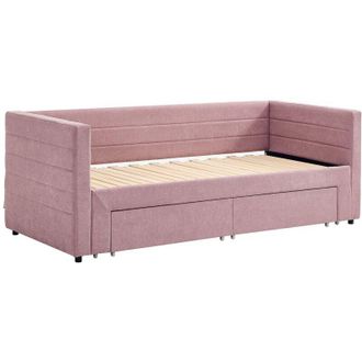 Vente-Unique Letto a scomparsa 2x80x200cm Con rete a doghe e cassetti Tessuto testurizzato Rosa - CAMITY