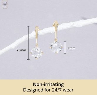 MAX + STONE 14k Yellow or White Gold 8mm Solitaire Gemstone Round Drop Dangle Earrings
