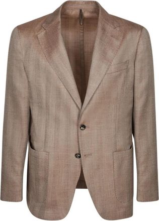 Dell'Oglio Herringbone Jacket - Heren - Blazers - Bruin - M - Jassen