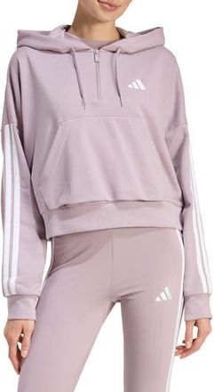 adidas Essentials 3-Stripe Quarter Zip Sweatshirt in Preloved Fig/White at Nordstrom Rack, Size X-Large