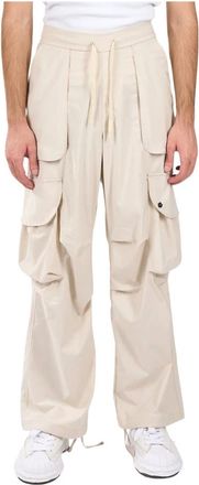 A Paper Kid Wide Trousers, male, Beige, Size: XL Flannel cargo pants with elastic waist