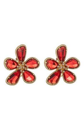 Eye Candy Los Angeles Daisy CZ Floral Stud Earrings in Red at Nordstrom Rack