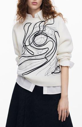 Desigual Montpelier Lacroix Cotton Graphic Crewneck Sweater in White at Nordstrom, Size X-Small
