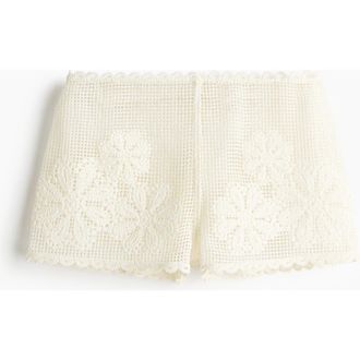 H&M Crochet-look Beach Shorts in White at Nordstrom, Size X-Large