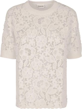P.A.R.O.S.H. Kanten blouse van katoen met geribbelde randen - Dames - Blouses - Wit - S - Katoen - Overhemden