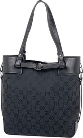Gucci Gg Canvas Black Gg Canvas Leather Tote Bag (Pre-Owned)