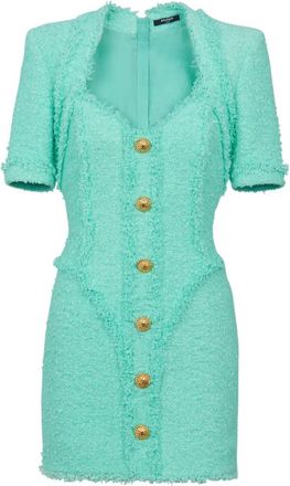 Balmain Tweed Jurk met Knopen - Dames - Korte kleedjes - Blauw - S - Tweed - Kleedjes
