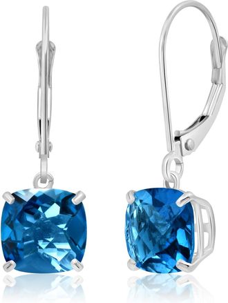 MAX + STONE Solid 10k Yellow or White Gold 8mm Cushion Cut Dangle Gemstone Earrings