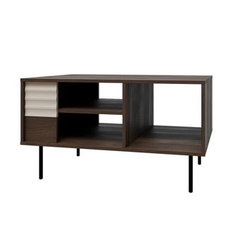 Petits Meubles Mesa de centro paneles laminados madera oscura y cachemira