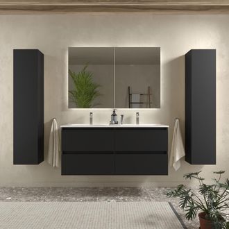 Cygnus Bath Salgar - Mueble De Ba&ntilde;o Bequia 120 Cm Negro Mate Con Lavabo De Porcelana
