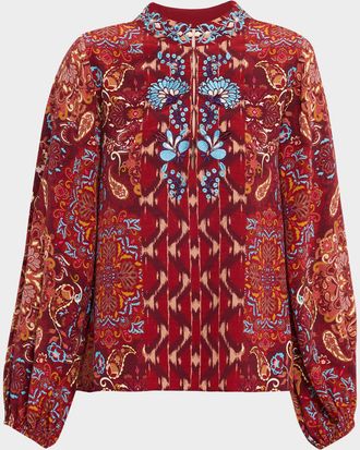 Figue Kit Paisley-Print Balloon-Sleeve Top