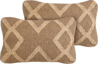 Beliani Conjunto De 2 Cojines Patr&oacute;n Geom&eacute;trico Tapizado De Yute Y Lana 30 X 50 Cm Marr&oacute;n Claro Y Beige Gopi