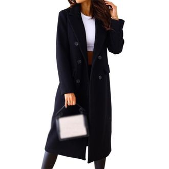 Generic Mormon Wives Blue Coat Women,Winter Wool Blend Mid-Long Coat,Winter Long Pea Coat with Pockets (Black,S)