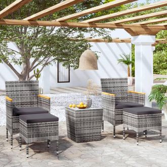 vidaXL Mesa Sillas Jard&iacute;n 5 Pzas Rat&aacute;n Sint&eacute;tico Vidrio Templado Gris Vidaxl