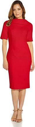 Adrianna Papell Roll Neck Sheath Collar Dress w/ V-Back Womens Dress Red : 2, Polyester/Elastane