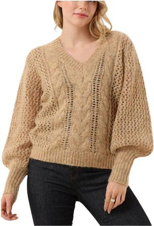 Mos Mosh Imma V-neck Knit Sweater - Dames - V-hals truien - Bruin - XL - Truien & Vesten