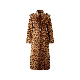 Roberto Cavalli Trench Coats, female, Brown, Size: M Long Trench Coat With Jaguar Skin Print