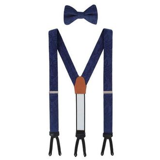 Trafalgar Store Banbury Tone on Tone Paisley Silk Suspenders (Braces) and Bow Tie Set in Navy Blue at Nordstrom