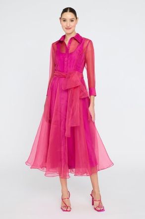 Theia Starlette Organza Shirt Dress in Sunset Fuscia at Nordstrom, Size 10