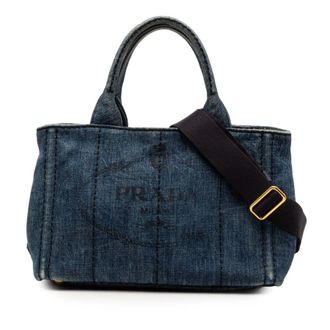 Prada Pre-owned Prada Small Denim Canapa Logo Satchel FV85ZDKZ2PQ7U1NL