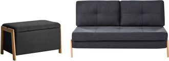 Beliani Sofa and Bench Set Black Fabric Upholster Iron Legs Sleeping Function Additional Storage Modern Style EDLAND