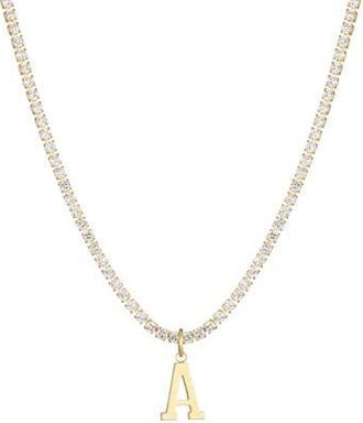 Adornia Initial Charm Tennis Necklace in Gold-A at Nordstrom Rack