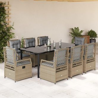 vidaXL Set Comedor De Jard&iacute;n 9 Pzas Con Cojines Rat&aacute;n Sint&eacute;tico Beige Vidaxl
