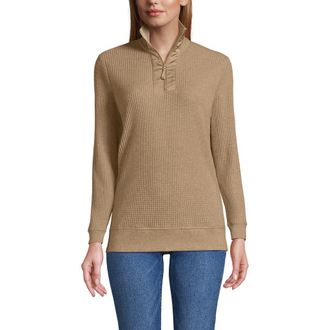 Lands End Long Sleeve Waffle Quarter Zip Pullover in Light Toffee Heather at Nordstrom, Size X-Small
