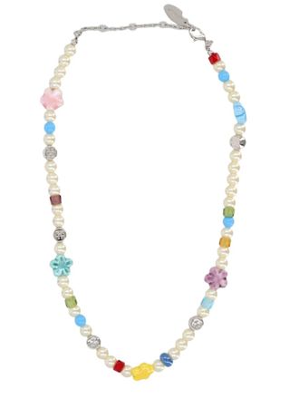 Off-white Silver Colorful Bead Brass Necklace