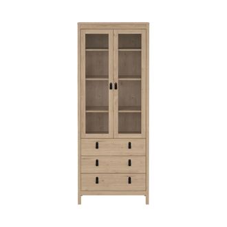 ebuy24 Vitrina 2 puertas de cristal y 3 cajones A199 cm - Efecto Madera clara