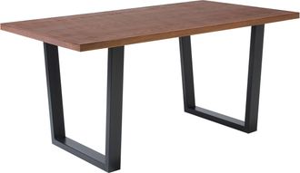 Beliani Mesa De Comedor Industrial R&uacute;stica Moderna Tablero De Madera Patas Cuadradas De Metal 160 X 90 Cm Nogal Oscuro Austin